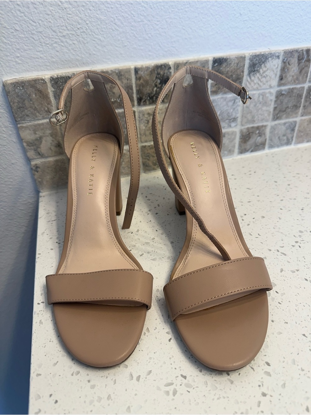 Kelly & Katie Nude Ankle-Strap Block Heel Sandals